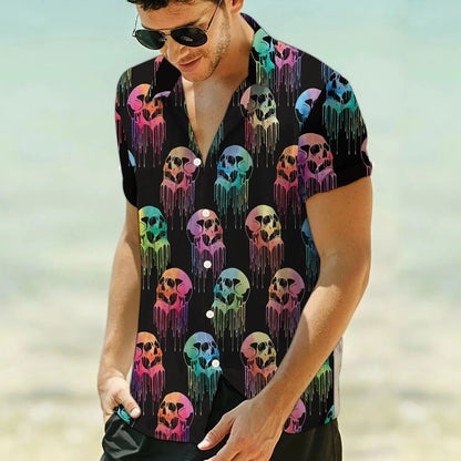 Scary Skull Colorful Painting Pattern Hawaiian Shirt,Hawaiian Shirt Gift, Christmas Gift