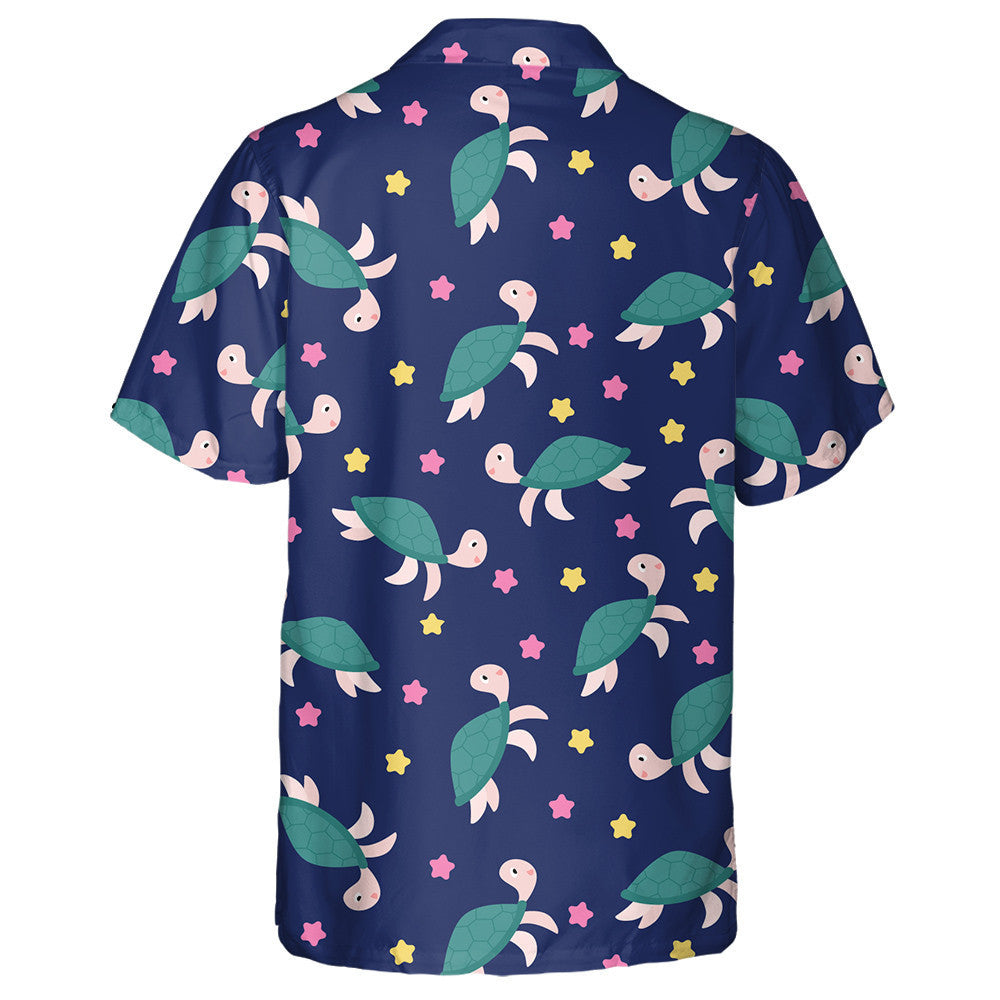 Cheerful Turtle And Starfish On A Blue Background Hawaiian Shirt, Hawaiian Shirt Gift, Christmas Gift