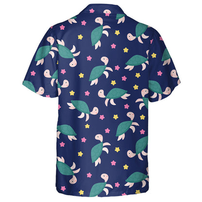 Cheerful Turtle And Starfish On A Blue Background Hawaiian Shirt, Hawaiian Shirt Gift, Christmas Gift