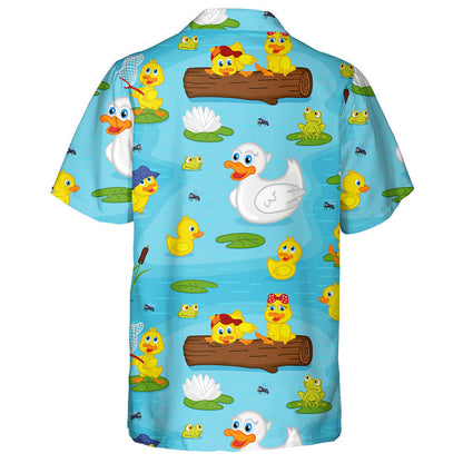 Hand Drawn Family Ducks On Lake Hawaiian Shirt, Hawaiian For Gift