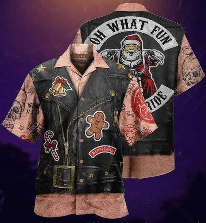 Seaicéad Leathar Rothar Nollag Cén Spraoi Stíl Vintage Dearadh Léine Haváís, Bronntanas Léine Haváís, Bronntanas Nollag.