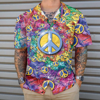 Hippie Peace Sign Colorful Elements Pattern Hawaiian Shirt,Hawaiian Shirt Gift, Christmas Gift