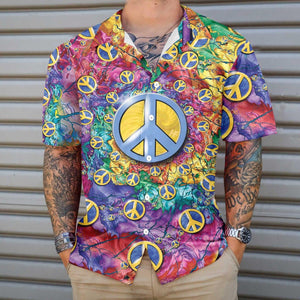 Hippie Peace Sign Colorful Elements Pattern Hawaiian Shirt,Hawaiian Shirt Gift, Christmas Gift