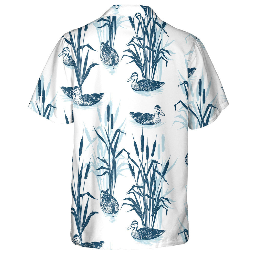 Hand Drawn Bulrushes And Wild Ducks Hawaiian Shirt, Hawaiian For Gift