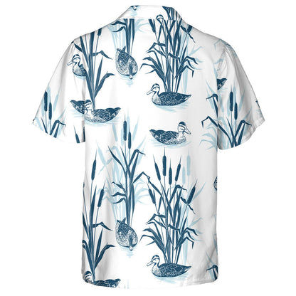 Hand Drawn Bulrushes And Wild Ducks Hawaiian Shirt, Hawaiian For Gift