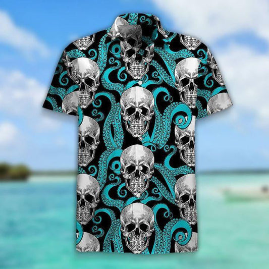Skull And Tentacles Of The Octopus Hawaiian Shirt,Hawaiian Shirt Gift, Christmas Gift