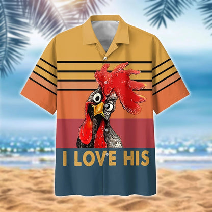 I Love His Chicken Watercolor Design Hawaiian Shirt, Hawaiian Shirt Gift, Christmas Gift