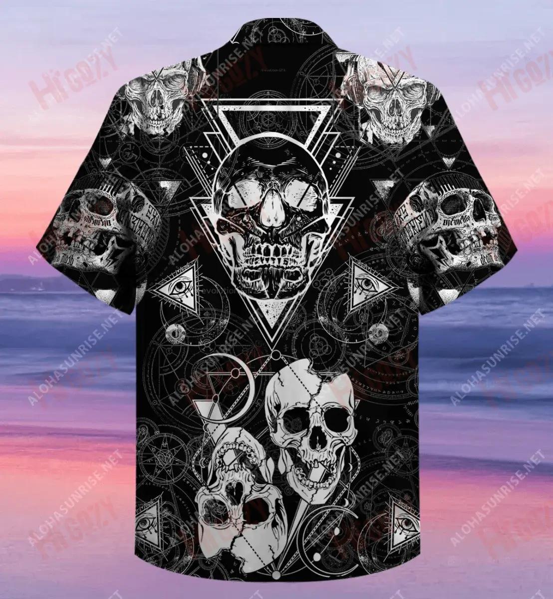 Black And White Sacred Skull Unisex Short Sleeve Shirt Vacation Hawaiian T Shirts Hawaiian Crazy Shirts Hawaiian Shirts For Women, Hawaiian Shirt Gift, Christmas Gift