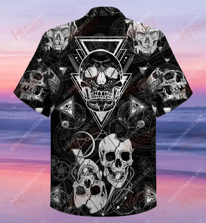 Black And White Sacred Skull Unisex Short Sleeve Shirt Vacation Hawaiian T Shirts Hawaiian Crazy Shirts Hawaiian Shirts For Women, Hawaiian Shirt Gift, Christmas Gift