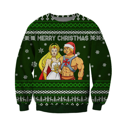 He-Man She-Ra Patrún Cniotála 3D Priontáil Cochaillín Geansaí Nollag Gránna Ar Aghaidh Clóbhuailte, Geansaí Gránna Nollag, Bronntanas Nollag, Bronntanas Nollag 2022
