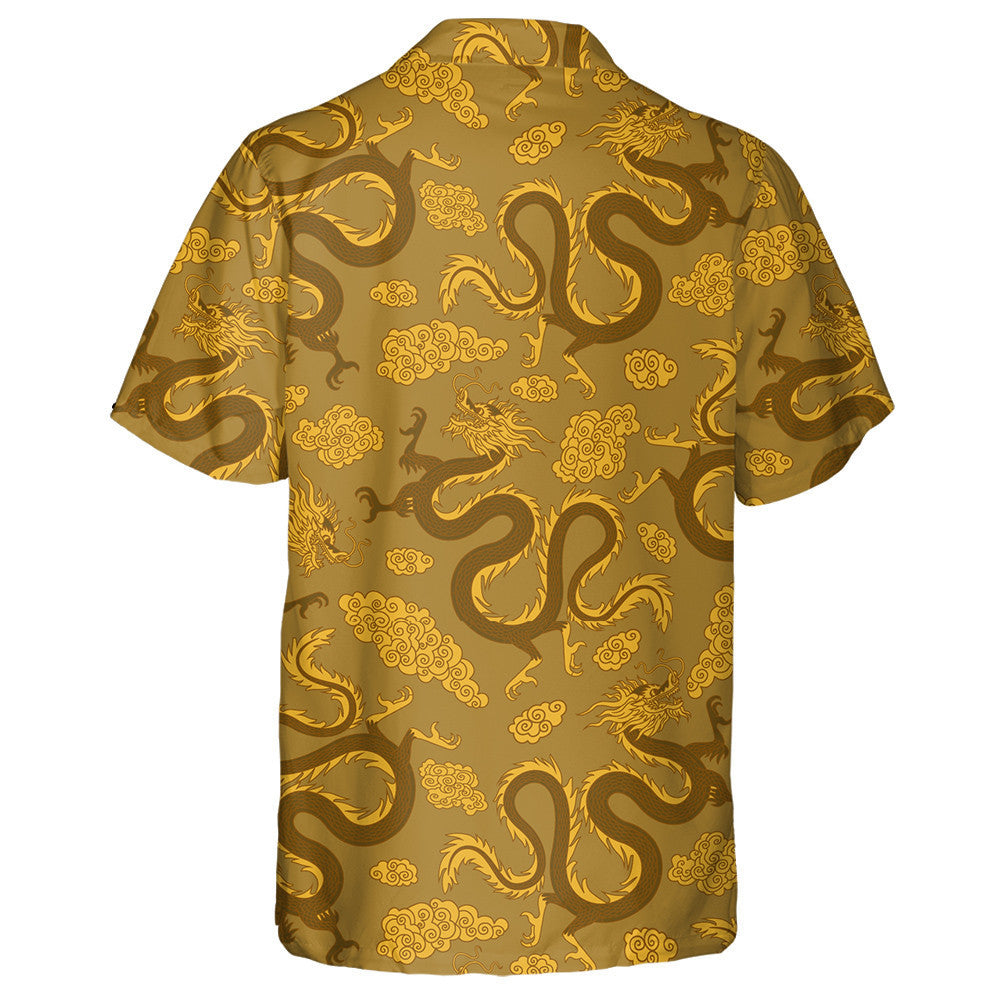 Gold Chinese Dragons On A Gold Background Hawaiian Shirt, Hawaiian Shirt Gift, Christmas Gift