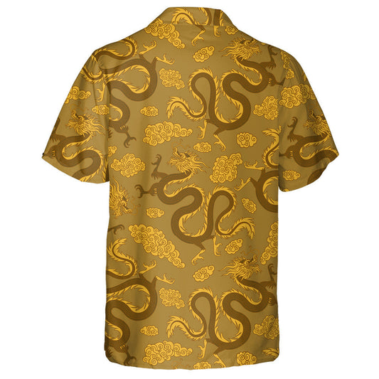 Gold Chinese Dragons On A Gold Background Hawaiian Shirt, Hawaiian Shirt Gift, Christmas Gift