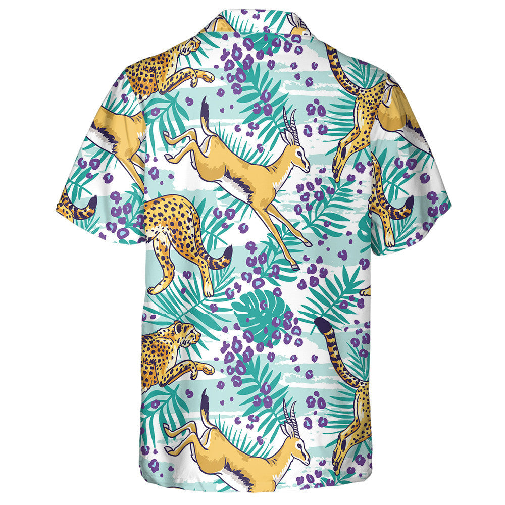 Purple Leopard Cheetah And Palm Leaves Tropical Hawaiian Shirt, Hawaiian Shirt Gift, Christmas Gift