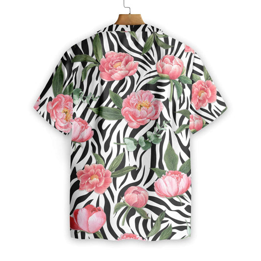 Peony Zebra Watercolor Painting Art Pattern Hawaiian Shirt,Hawaiian Shirt Gift, Christmas Gift