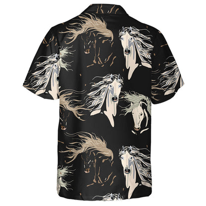 Cearnóg Capall Galloping Cúlra Dath Dubh Beige Léine Haváís, Bronntanas Léine Haváís, Bronntanas Nollag