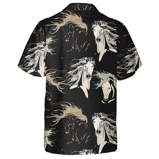 Cearnóg Capall Galloping Cúlra Dath Dubh Beige Léine Haváís, Bronntanas Léine Haváís, Bronntanas Nollag