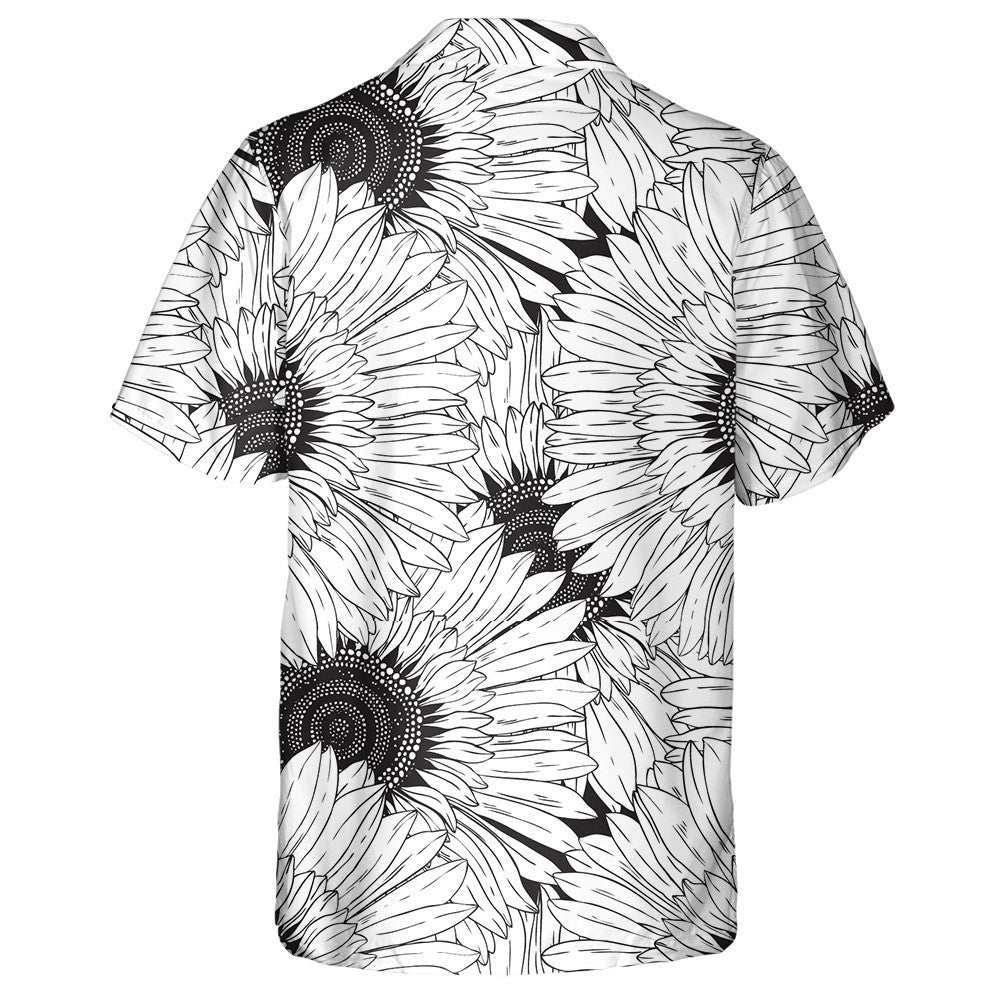 Modern Abstract Black And White Sunflowers Pattern Hawaiian Shirt, Hawaiian Shirt Gift, Christmas Gift