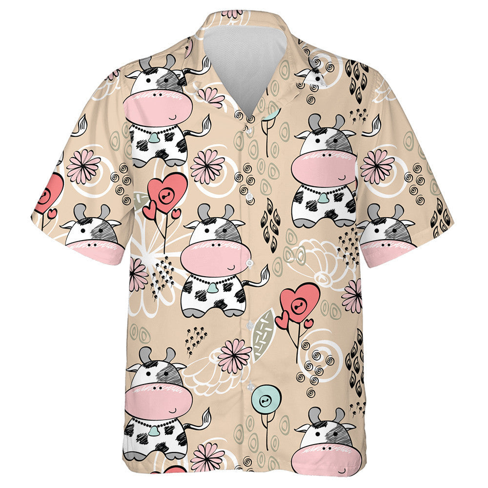 Hand Draw Baby Cows And Flora Hawaiian Shirt, Hawaiian For Gift