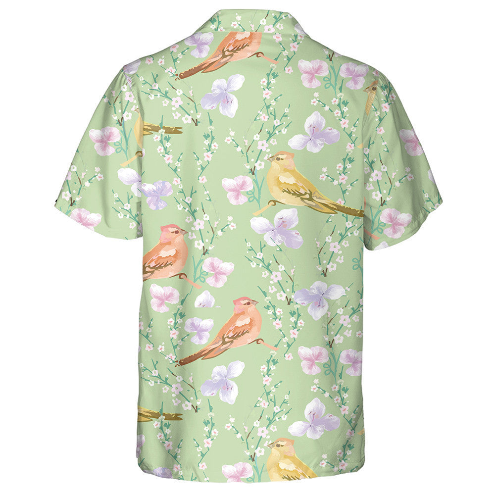 Beautiful Birds And Violet Flower And Leaves Hawaiian Shirt, Hawaiian Shirt Gift, Christmas Gift
