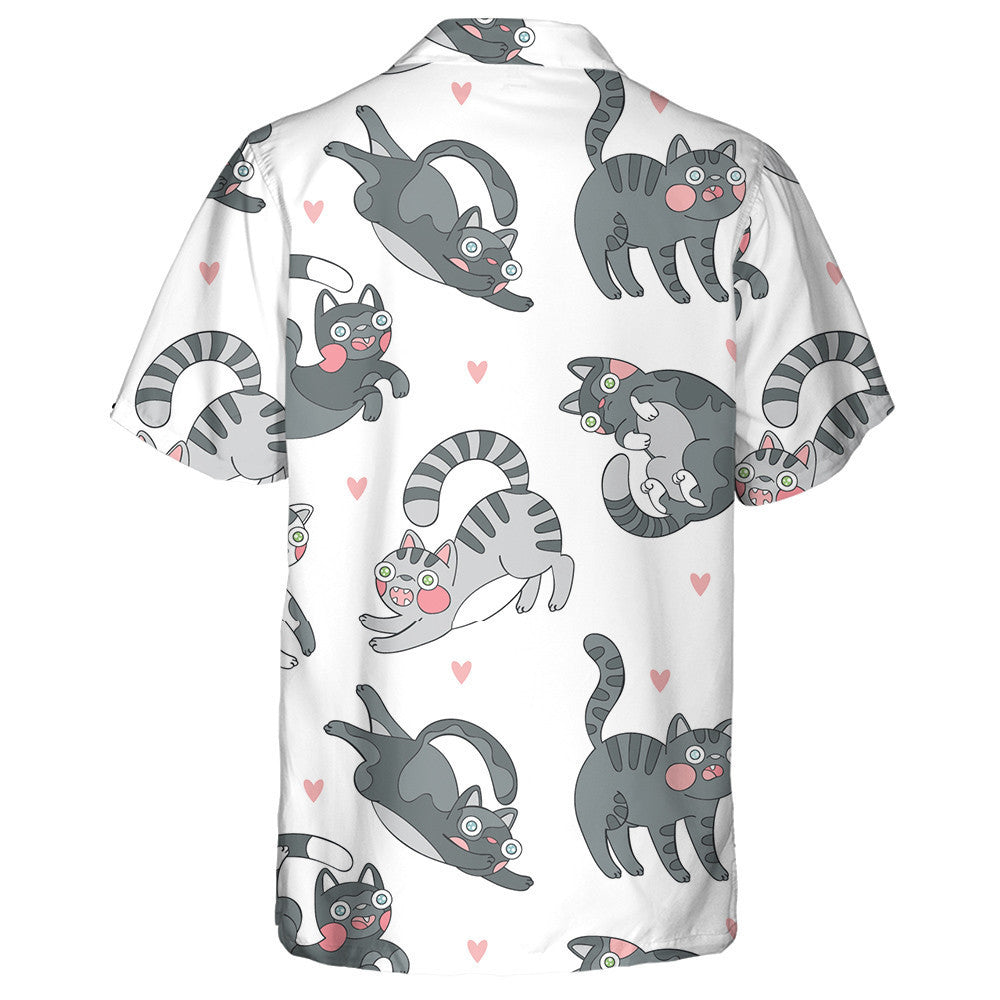 Cartoon Animal Funny Crazy Cat And Hearts Hawaiian Shirt, Hawaiian Shirt Gift, Christmas Gift