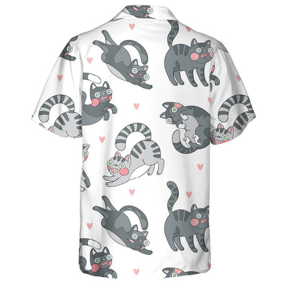 Cartoon Animal Funny Crazy Cat And Hearts Hawaiian Shirt, Hawaiian Shirt Gift, Christmas Gift