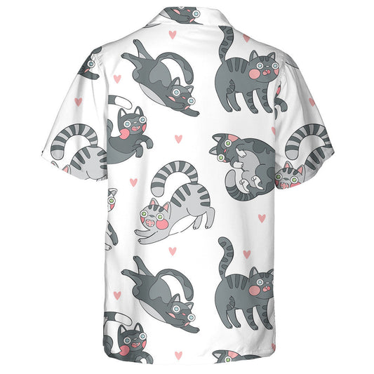 Cartoon Animal Funny Crazy Cat And Hearts Hawaiian Shirt, Hawaiian Shirt Gift, Christmas Gift