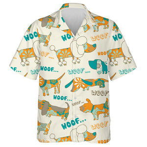 Orange Blue With Dogs Isolated Background Hawaiian Shirt,Hawaiian Shirt Gift, Christmas Gift