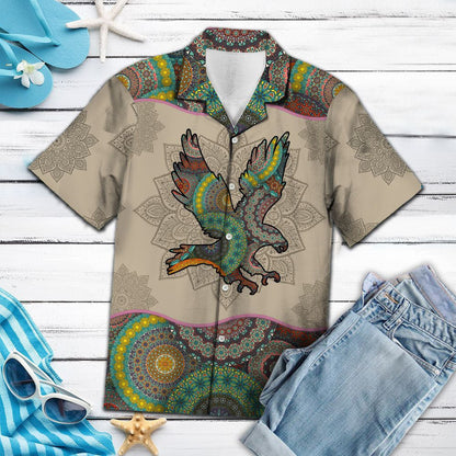 Colorful Eagle Flying Mandala Style Flower Patchwork Hawaiian Shirt, Hawaiian Shirt Gift, Christmas Gift