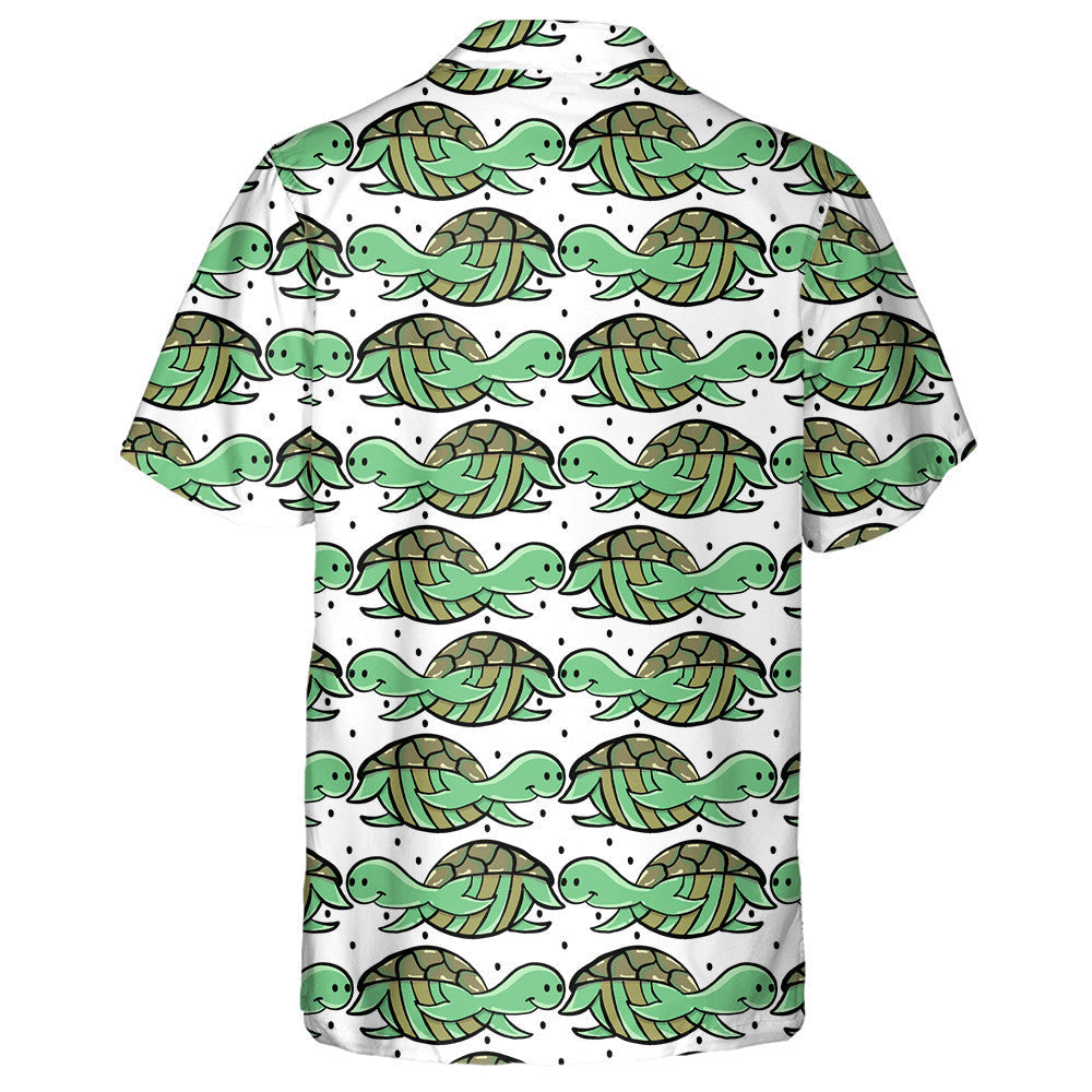 Happy Green Turtles On White Background Hawaiian Shirt, Hawaiian For Gift