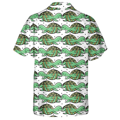 Happy Green Turtles On White Background Hawaiian Shirt, Hawaiian For Gift