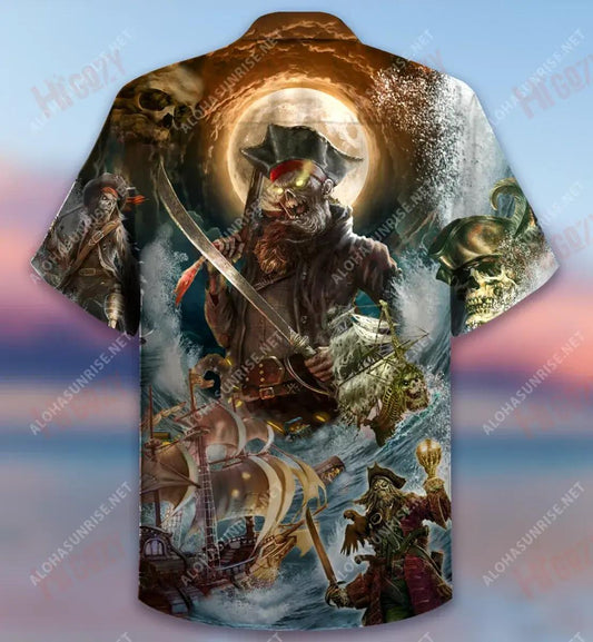 Be Scared As Full Moon Rises - I Am Skull Pirate Short Hawaiian Shirt Summer Aloha Shirt Vintage Hawaiian Shirts Funny Hawaiian Shirts,Hawaiian Shirt Gift, Christmas Gift