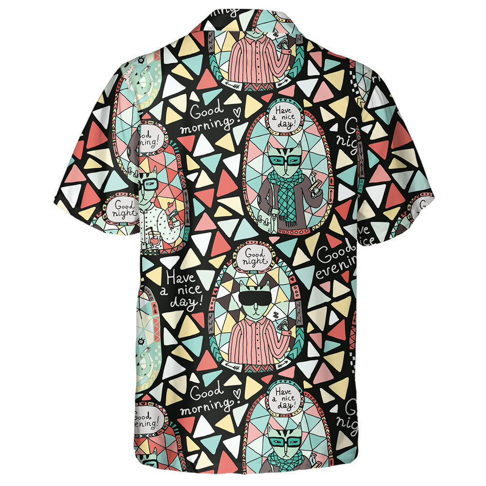 Cat gleoite i Stíl Hipster ar Léine Haváí Mósáic ildaite, Bronntanas Léine Haváís, Bronntanas Nollag