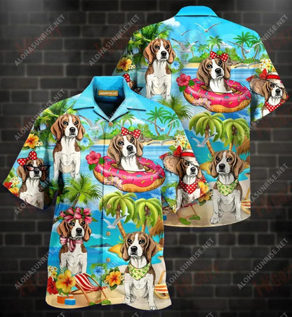 Beagles On Vacation Unisex Short Sleeve Shirt Hobbies Short Sleeve Hawaiian Crazy Shirts Funny Hawaiian Shirts, Christmas Gift
