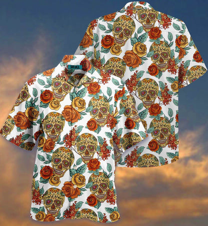 Watercolor Classic Skull Nice Ornamental Hawaiian Shirt, Hwaiian For Gift