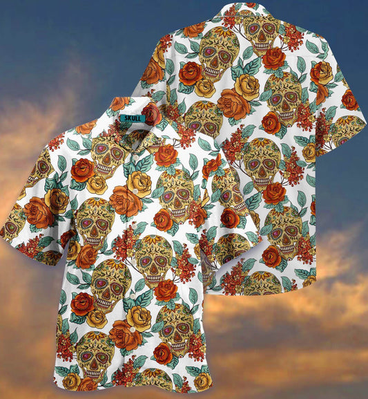 Watercolor Classic Skull Nice Ornamental Hawaiian Shirt, Hwaiian For Gift