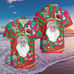 Hippie Santa Claus Merry Christmas Vintage Style Design Hawaiian Shirt, Hawaiian Shirt Gift, Christmas Gift