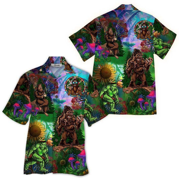 Bigfoot Hippie Tropical Background Design Hawaiian Shirt, Hawaiian For Gift