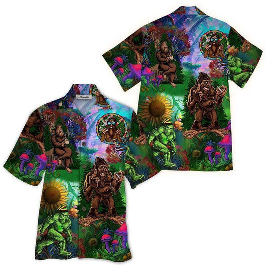 Bigfoot Hippie Tropical Background Design Hawaiian Shirt, Hawaiian For Gift