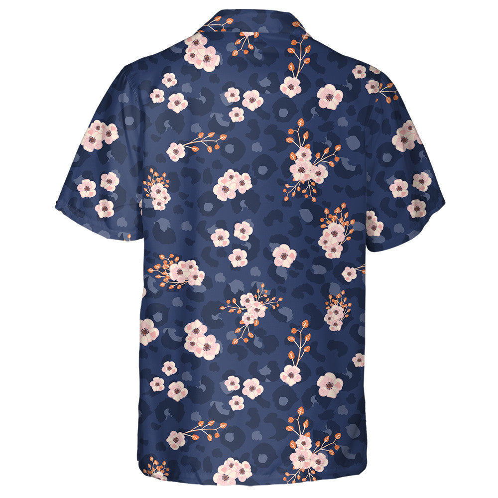 Blue Leopard Skin And Pink Small Flowers Hawaiian Shirt, Hawaiian Shirt Gift, Christmas Gift