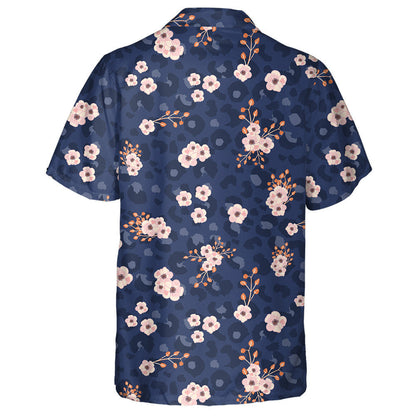 Blue Leopard Skin And Pink Small Flowers Hawaiian Shirt, Hawaiian Shirt Gift, Christmas Gift