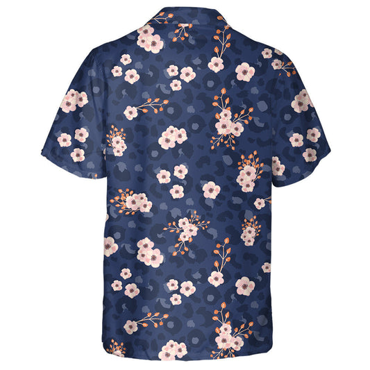 Blue Leopard Skin And Pink Small Flowers Hawaiian Shirt, Hawaiian Shirt Gift, Christmas Gift