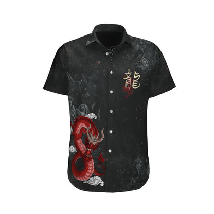 Red Dragon On Black Background Pattern Hawaiian Shirt,Hawaiian Shirt Gift, Christmas Gift