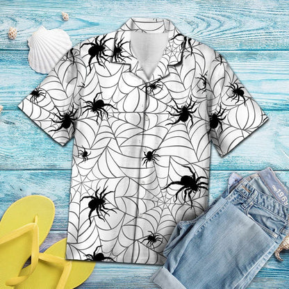 Black And White Spider Web Hawaiian Shirt, Hawaiian For Gift