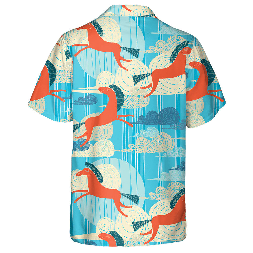 Retro Background With Horses On A Sky Hawaiian Shirt,Hawaiian Shirt Gift, Christmas Gift