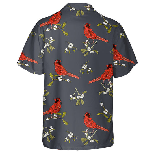 Little Red Cardinal Bird And Branch Of Mistletoe Hawaiian Shirt, Hawaiian Shirt Gift, Christmas Gift