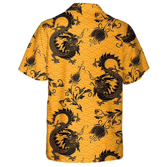 Cool Black Chineses Dragons And Flowers Hawaiian Shirt,Hawaiian Shirt Gift, Christmas Gift
