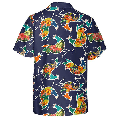 Floral Special Chicken On Dark Blue Background Hawaiian Shirt, Hawaiian Shirt Gift, Christmas Gift