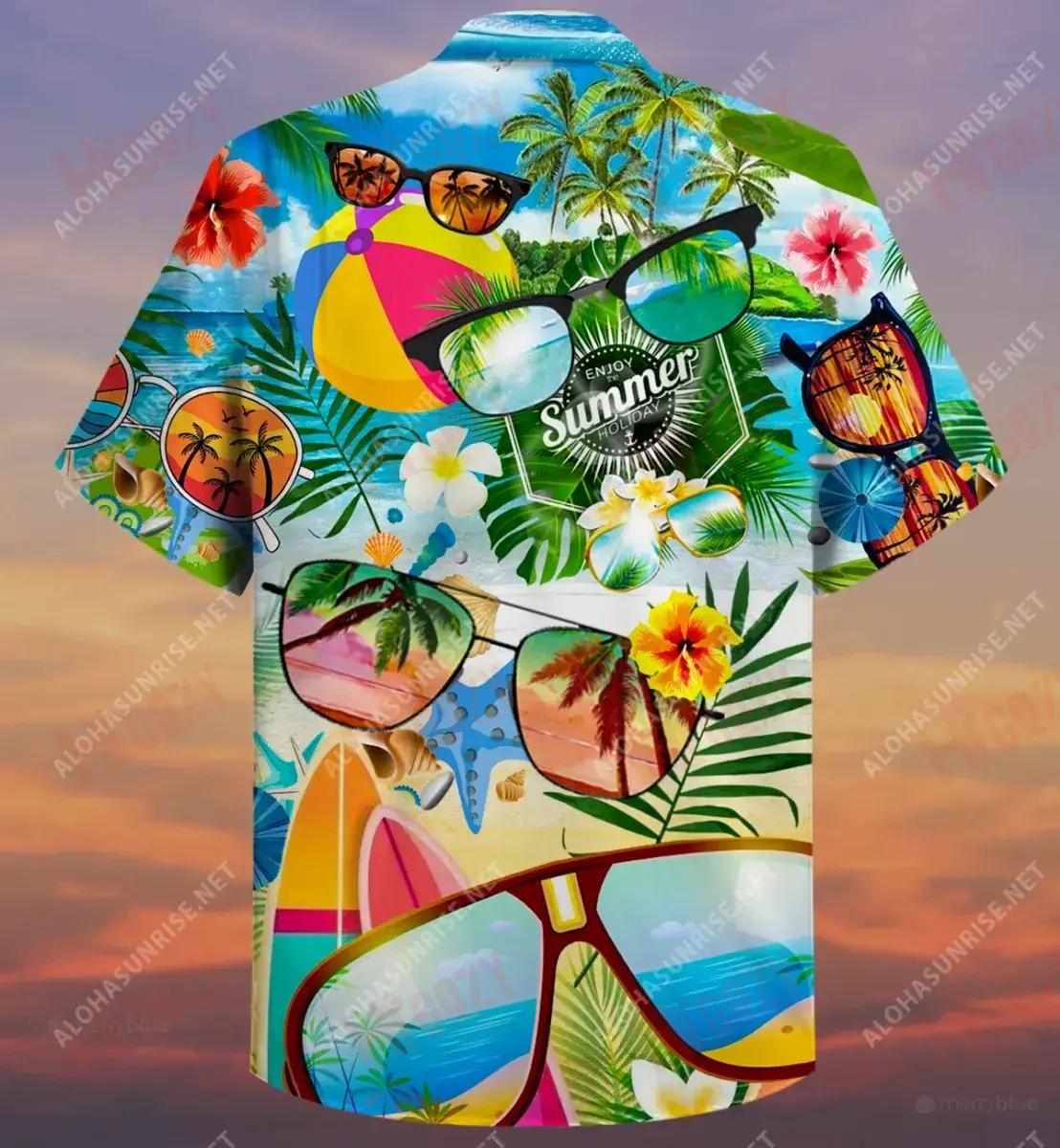 Stay Shady Enjoy Summer Sunglasses Unisex Short Sleeve Shirt Ocean Hawaiian T Shirts Tactical Hawaiian Shirt Funny Hawaiian Shirts, Hawaiian Shirt Gift, Christmas Gift
