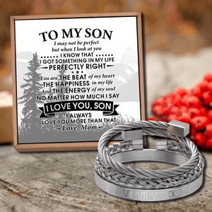 Mom To Son - I Love You Roman Numeral Bangle Weave Bracelets Set
