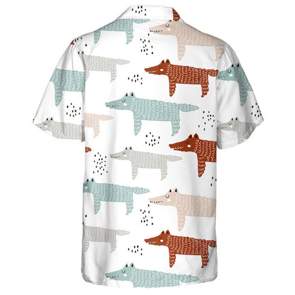 Hand Drawn Wolf Trendy On White Hawaiian Shirt, Hawaiian For Gift